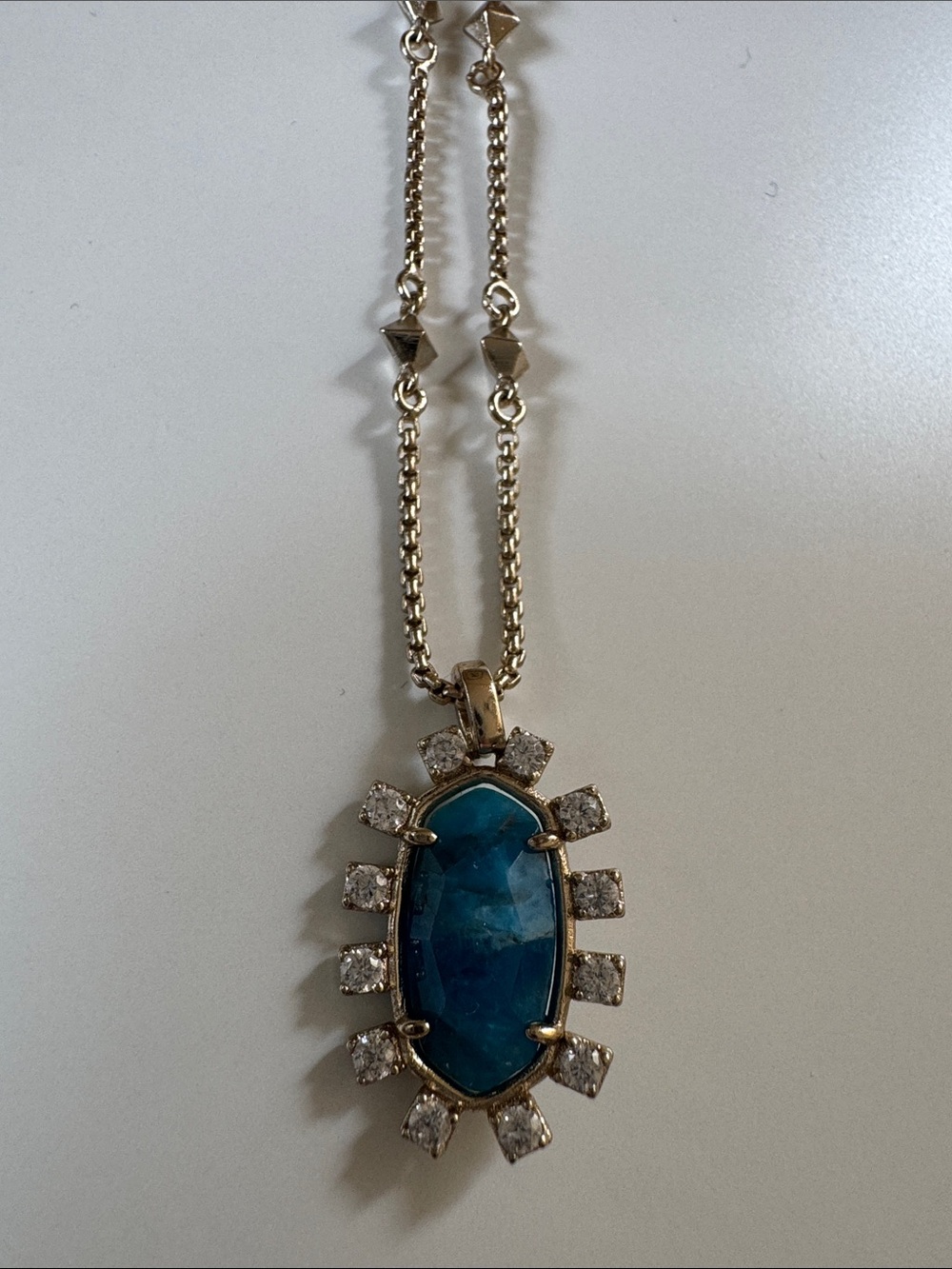 Kendra Scott Gold-Tone Necklace with Blue Gemstone Pendant with Crystal Halo